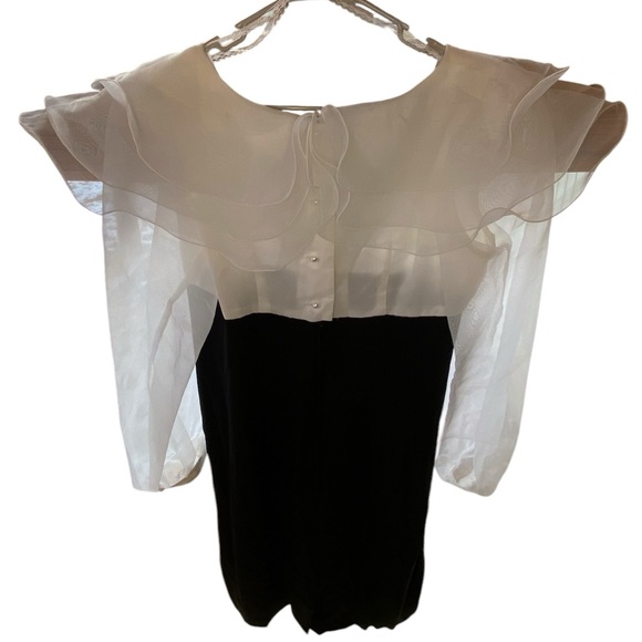 NWT Vintage Cocktail Dress Women’s Size 14 Black White Ruffles Party Holiday 80s - Picture 6 of 10